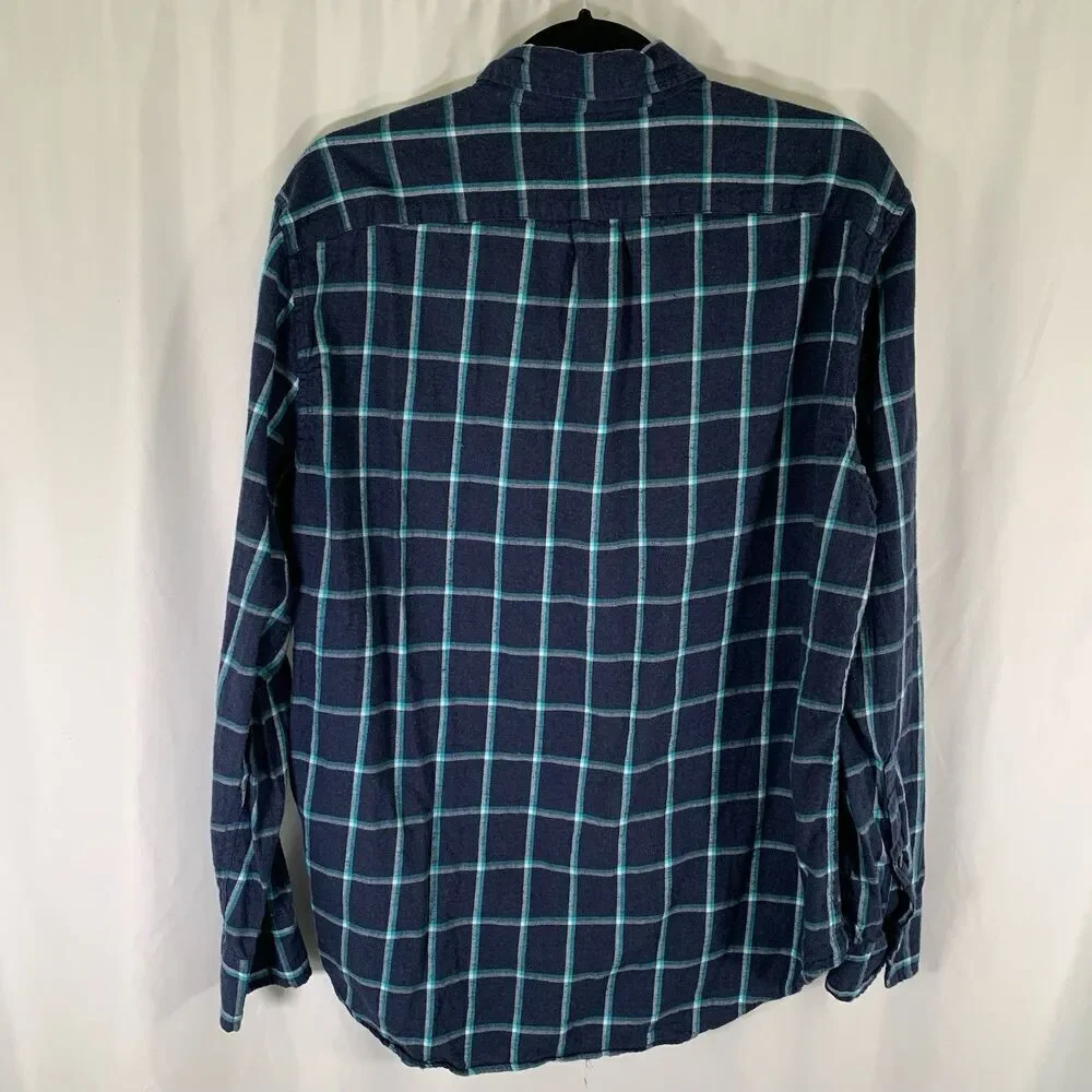 J. Crew Brushed Twill Shirt Men's Large Blue Plaid Flannel Button Up Long Sleeve